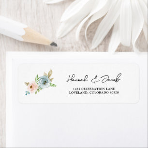 Étiquette Dusty Blue et Blush Floral Mariage Adresse de reto