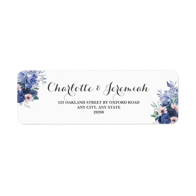 Étiquette Dusty Blue Floral Folial Mariage Adresse de retour (Devant)