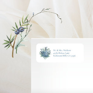 Étiquette Dusty Blue Floral Succulents Adresse de retour