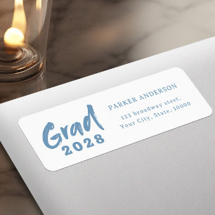 Étiquette Dusty Blue Modern Script Graduation Adresse de ret