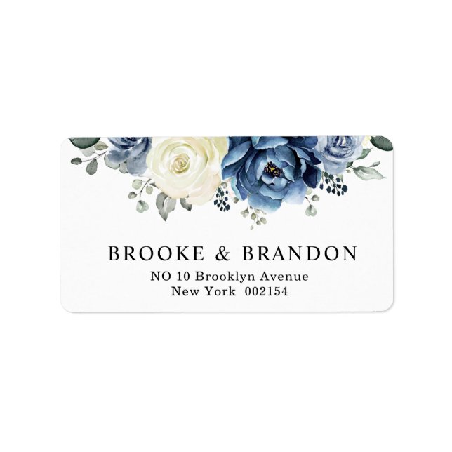 Étiquette Dusty Blue Navy Champagne Ivory Floral Mariage (Devant)