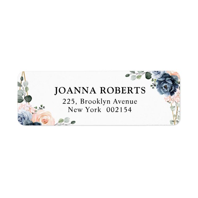 Étiquette Dusty Blue Peach Blush Mariage Floral géométrique  (Devant)