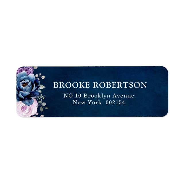 Étiquette Dusty Blue Purple Navy Lilac Blooms Mariage Étique (Devant)