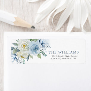 Étiquette Dusty Blue Rose Floral Retourner l'adresse Étiquet