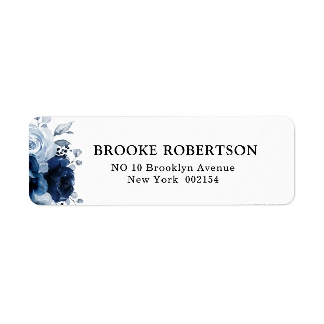 Étiquette Dusty Blue Slate Navy Floral Botanal Mariage (Devant)