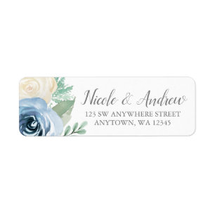Étiquette Dusty Blue Watercolor Floral Adresse de retour