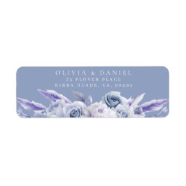Étiquette Dusty Blue & White Roses Mariage Adresse de retour