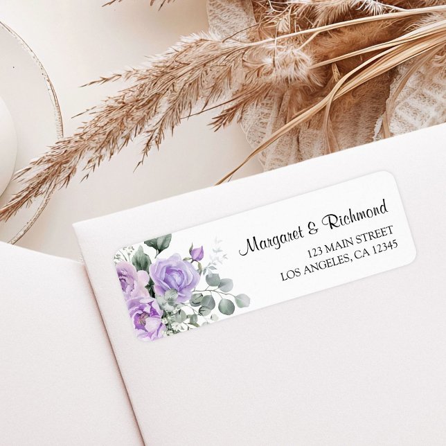 Étiquette Dusty Purple Rustic Floral Mariage Adresse de reto (Créateur téléchargé)