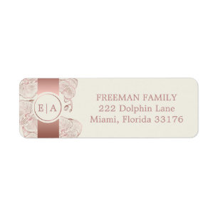 Étiquette Dusty Rose Floral Orchid Monogram Mariage Adresse