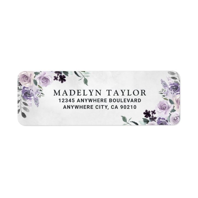 Étiquette Dusty violet et gris argenté Floral Mariage rustiq (Devant)