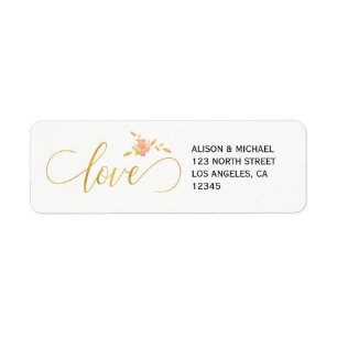 Étiquette Ecriture d'amour floral chic or blanc mariage rsvp