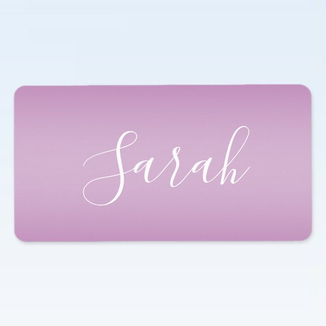 Étiquette Editable Soft Mauve Ombre & White Text Script (Créateur téléchargé)