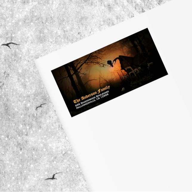 Étiquette Éffrayant Black Raven Halloween Adresse de retour (Créateur téléchargé)