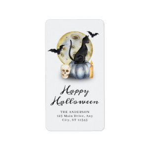 Étiquette Éffrayant Citrouille de chats Halloween