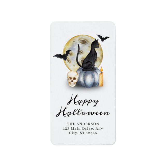 Étiquette Éffrayant Citrouille de chats Halloween (Devant)