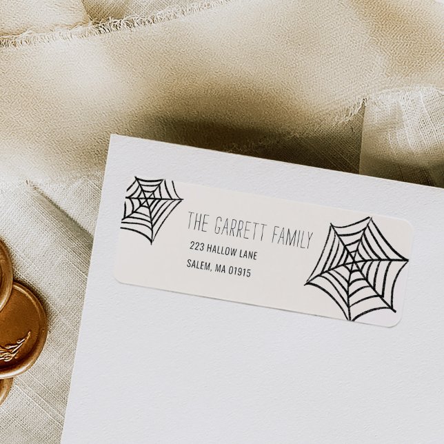 Étiquette Éffrayant Spider Web Illustration Adresse de retou (Spooky Spider Web Illustration Return Address Label)