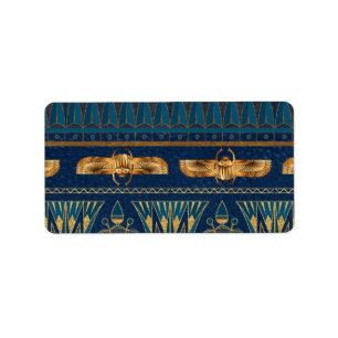 Étiquette Egyptian Hieroglyphs Gold Beetles Golden Glitter