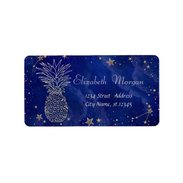 Étiquette Elegan Ananas Cool Stars Marine Bleu (Devant)