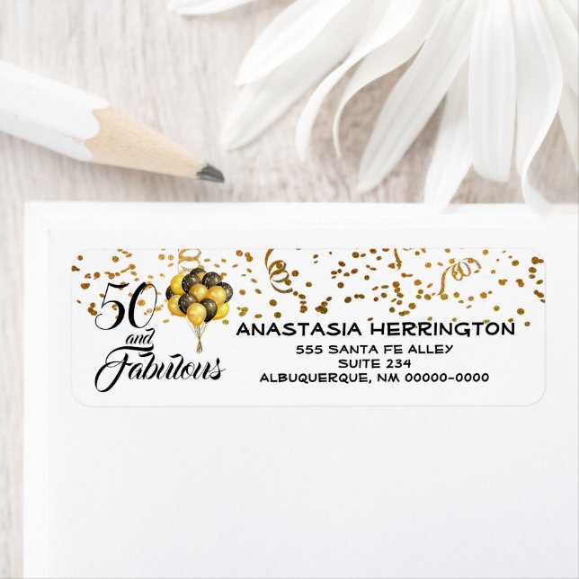 Étiquette Élégant 50e Anniversaire Gold Confetti Texte noir (En situation)