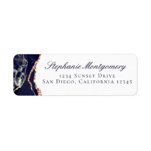Étiquette Elegant Agate Marine Blue Rose Gold Foil Adresse