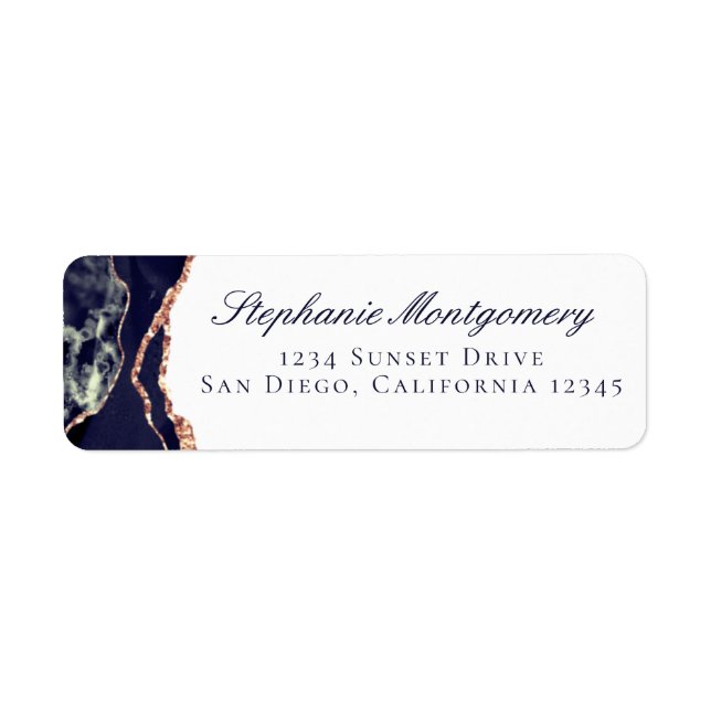 Étiquette Elegant Agate Marine Blue Rose Gold Foil Adresse (Devant)