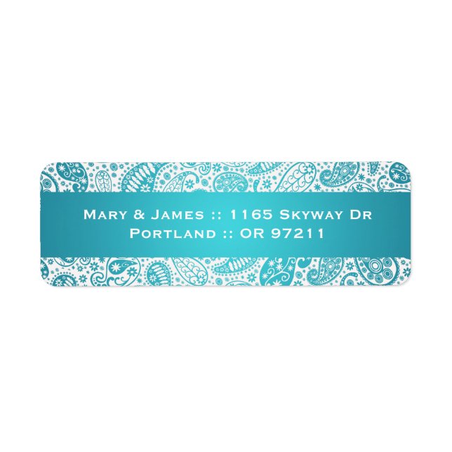 Étiquette Élégant Allocution de mariage Paisley Motif Aqua B (Devant)