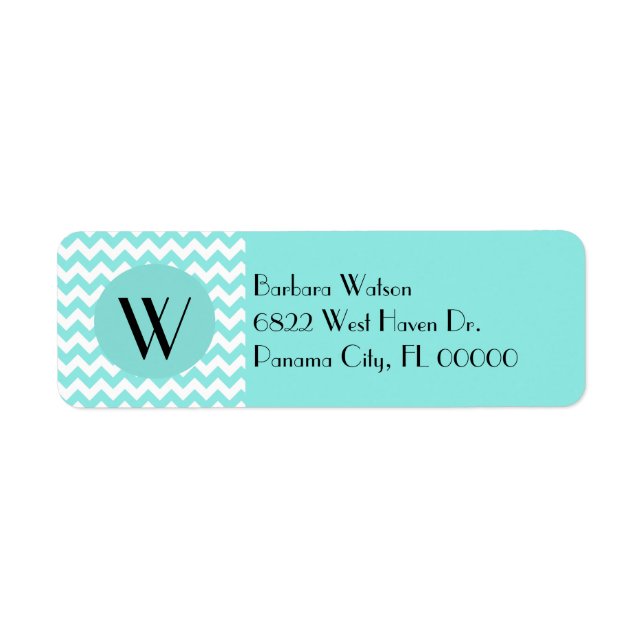 Étiquette Elégant Aquamarine Chevron & Monogram (Devant)