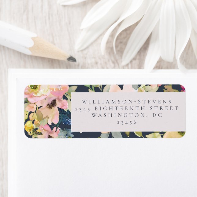 Étiquette Elégant Aquarelle de marine rose Floral Custom Wed (En situation)