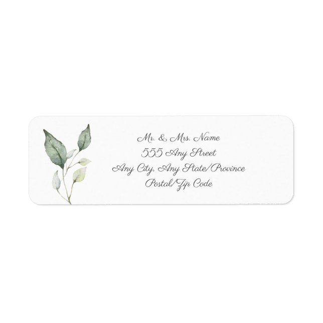 Étiquette Elégant Aquarelle douce Mariage Feuille vert (Devant)