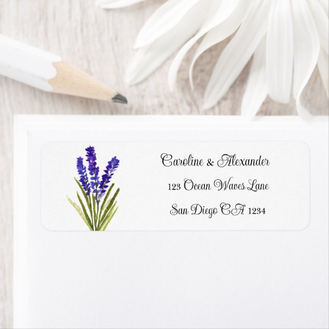 Étiquette Élégant aquarelle lavande herbes floral mariage L (En situation)