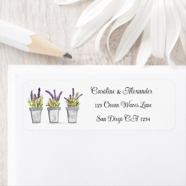 Étiquette Élégant Aquarelle Mariage Fleurs Herbes de Lavande (En situation)