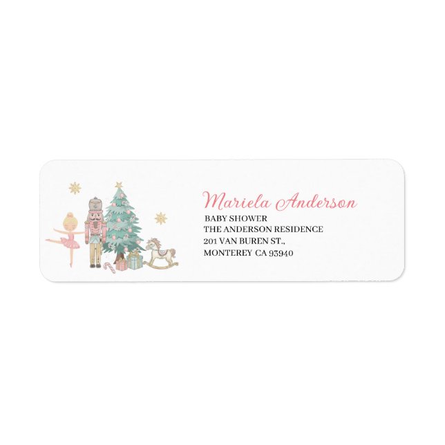 Étiquette Elégant Aquarelle Noisette Ballet Rose Christma (Devant)