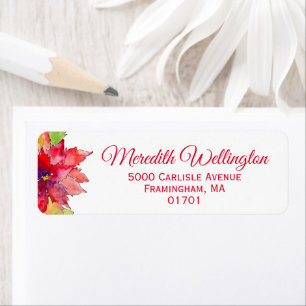 Étiquette Elegant Aquarelle Poinsettia Red Adresse de retour