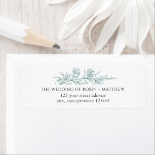 Étiquette Elégant Argent Sage main tiré adresse florale