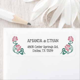 Étiquette Élégant Art Nouveau Floral Mariage Adresse de reto
