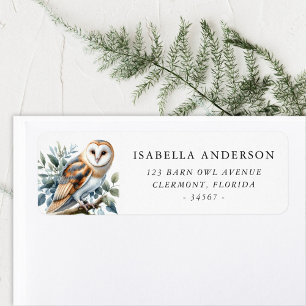 Étiquette Elegant Barn Owl and Greenery Adresse de retour La