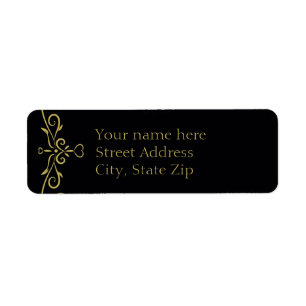 Étiquette Elegant Black and Gold Heart Adresse de retour