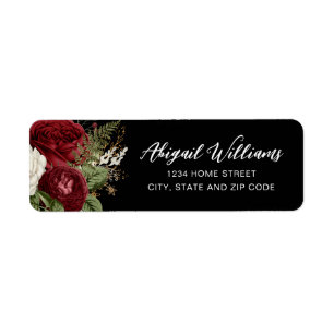 Étiquette Élégant Black and Red Rose Adresse de retour