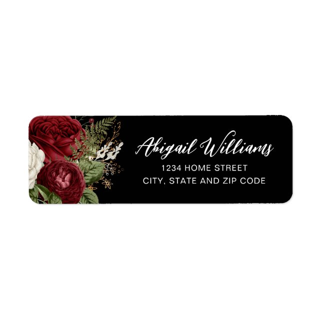 Étiquette Élégant Black and Red Rose Adresse de retour (Devant)