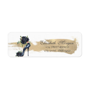 Étiquette Elegant Black Roses Hauts Talons Coup de Pinceau O