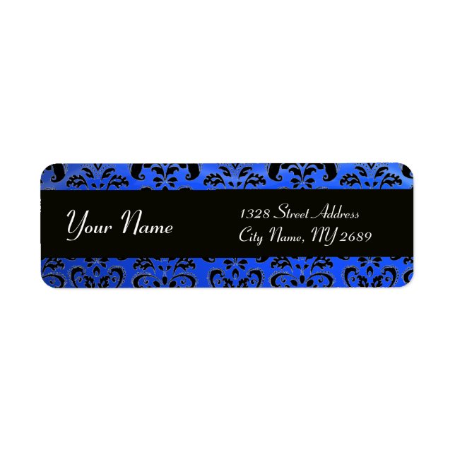 ÉTIQUETTE ÉLÉGANT BLACK SAPPHIRE BLEU DAMASK (Devant)