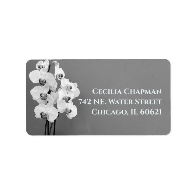 Étiquette Elégant Black & White Orchid Floral Adresse de ret (Devant)