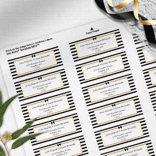 Étiquette Élégant Black White Stripe Gold Mariage Adresse