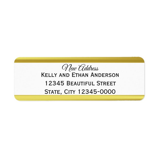 Étiquette Elegant Blanc et Faux Or Nouvelle adresse (Devant)