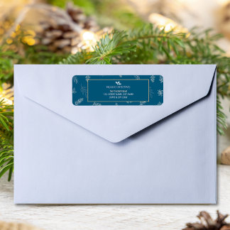 Étiquette Elégant blanc Feuille d'hiver bleu