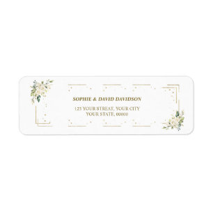 Étiquette Élégant Blanc Floral Gold Adresse de retour Label