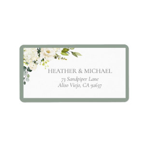Étiquette Élégant blanc gris vert Floral retour Adresse Lab