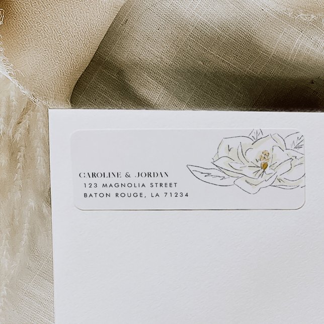 Étiquette Élégant blanc Magnolia Minimal Adresse de retour (Elegant Southern-inspired white magnolia illustration return address labels.)