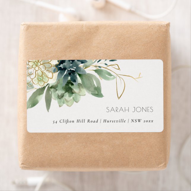 Étiquette Elegant Bleu Bleu Vert Succulent Adresse de rempli (En situation)