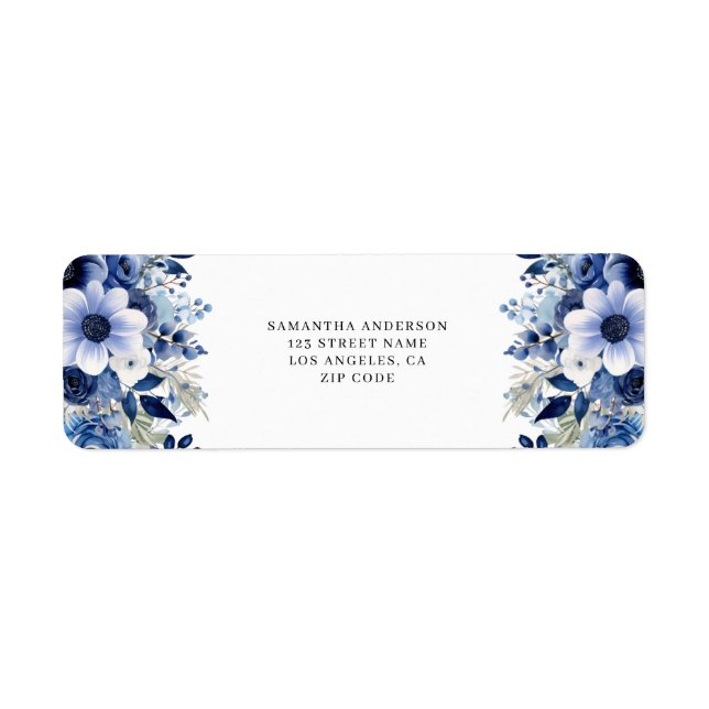 Étiquette Élégant Blue Floral Adresse de retour (Devant)